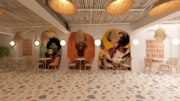 RAU Cafe için 3 Afrikalı kadın portresinden oluşan iç mekan duvar tasarımı